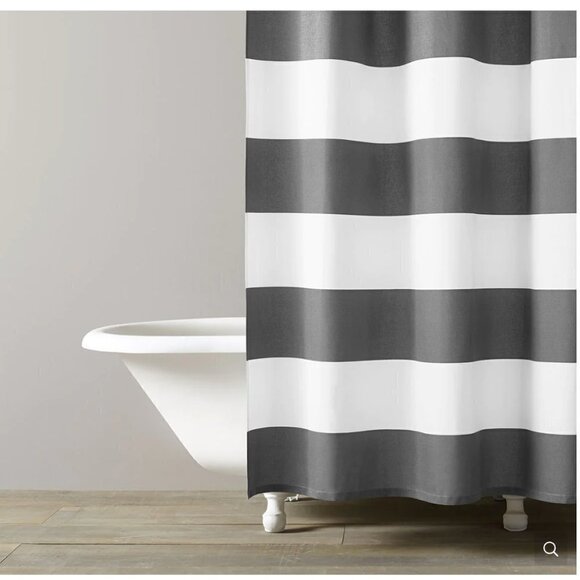 Kassatex Fine Linens Hampton Stripe Shower Curtain White Gray - Picture 1 of 6